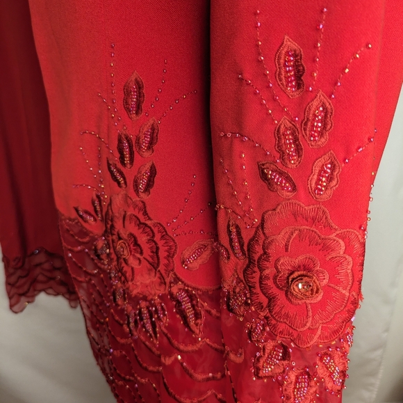 Nubiano New York Red Beaded  3 Piece Set Jacket Skirt Pants Evening Dressy - Picture 5 of 12